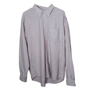 Eddie Bauer Long Sleeve Button-Up Shirt Mens L Red Striped Cotton Heavy‎ Weight